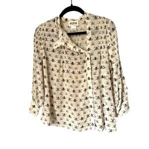 Anthropologie Pepin Twee Peasant Shirt Off-centered Buttons Dainty Print sz. S